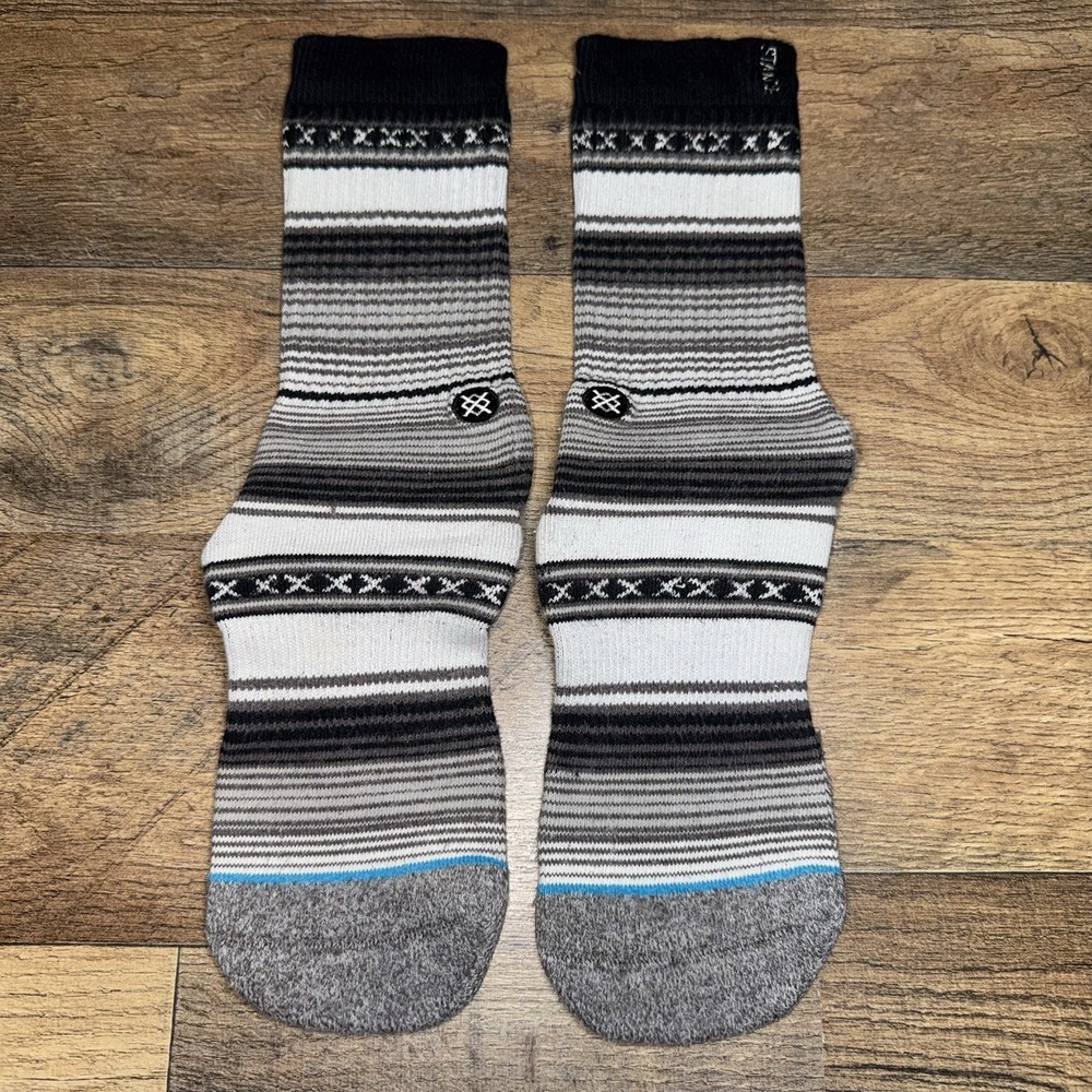 Stance Crew Socks Mens L Black White Grey Excellent Striped Athletic Knit